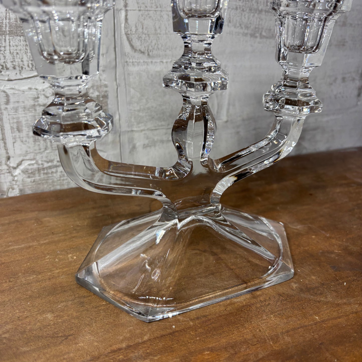 Clear Crystal Three Arm Glass Candle Holder