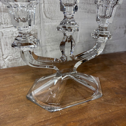Clear Crystal Three Arm Glass Candle Holder