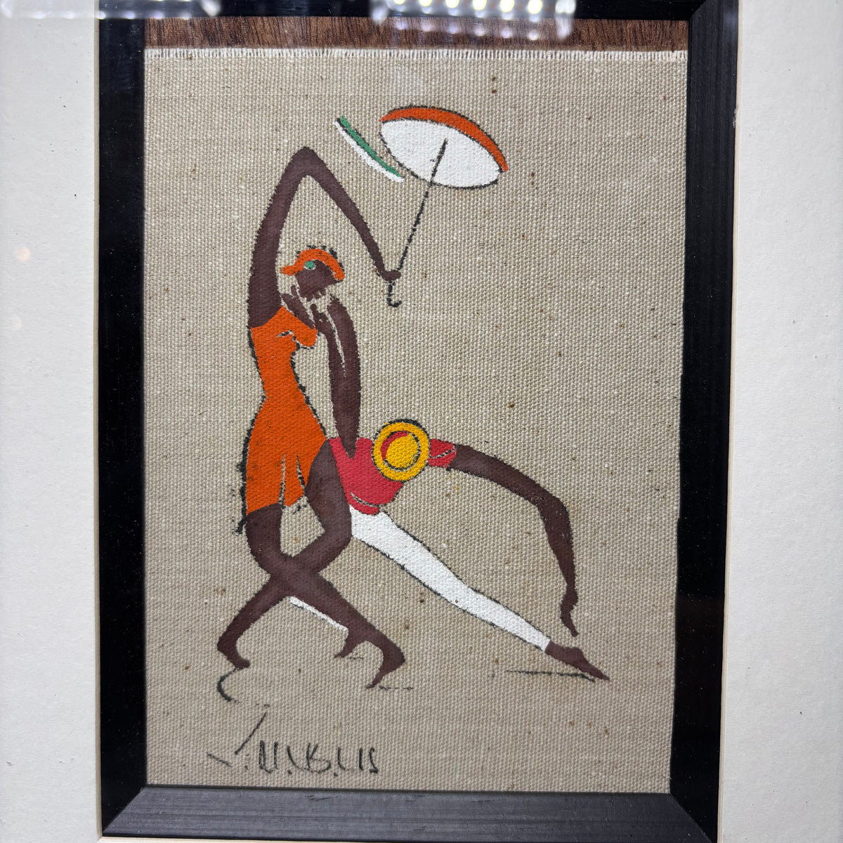 Vintage Virgilio Nabais Art Deco Dancing Figure Painting on Linen