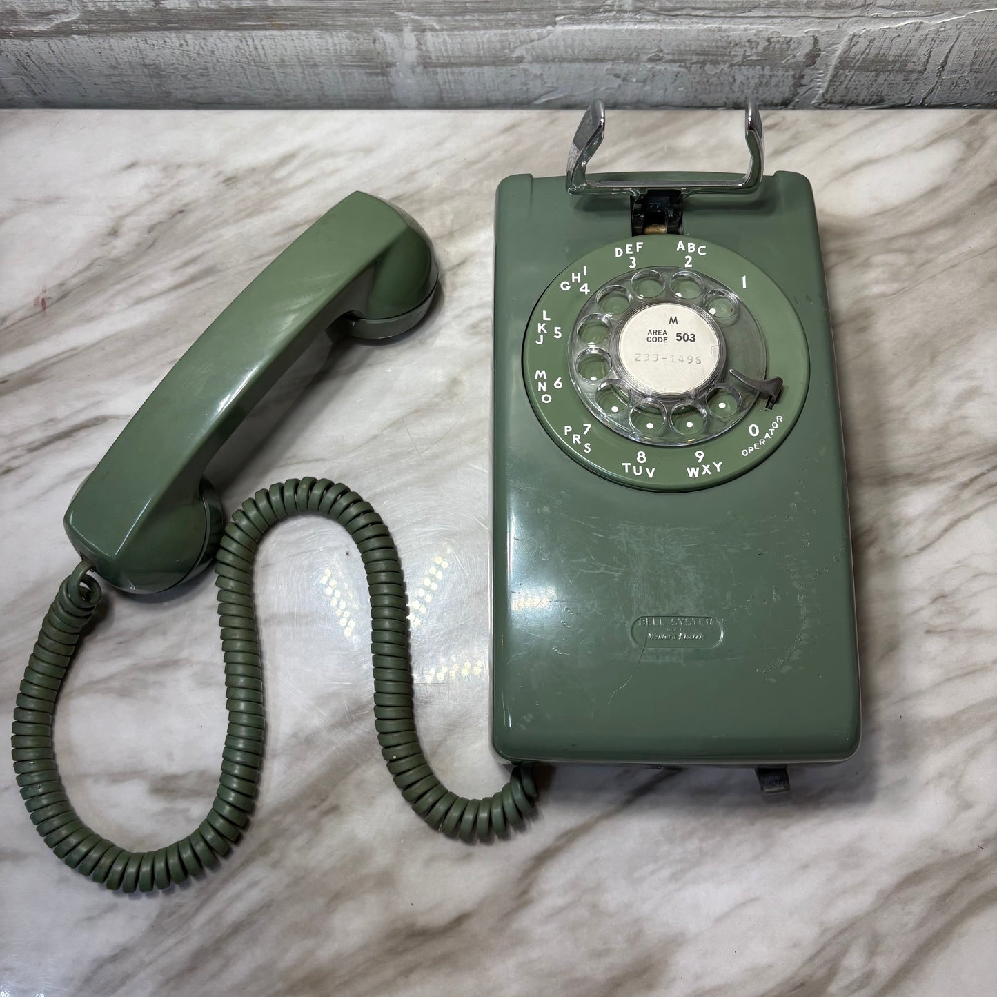Vintage Green Western Electric Model Rotary Wall Mount Telephone