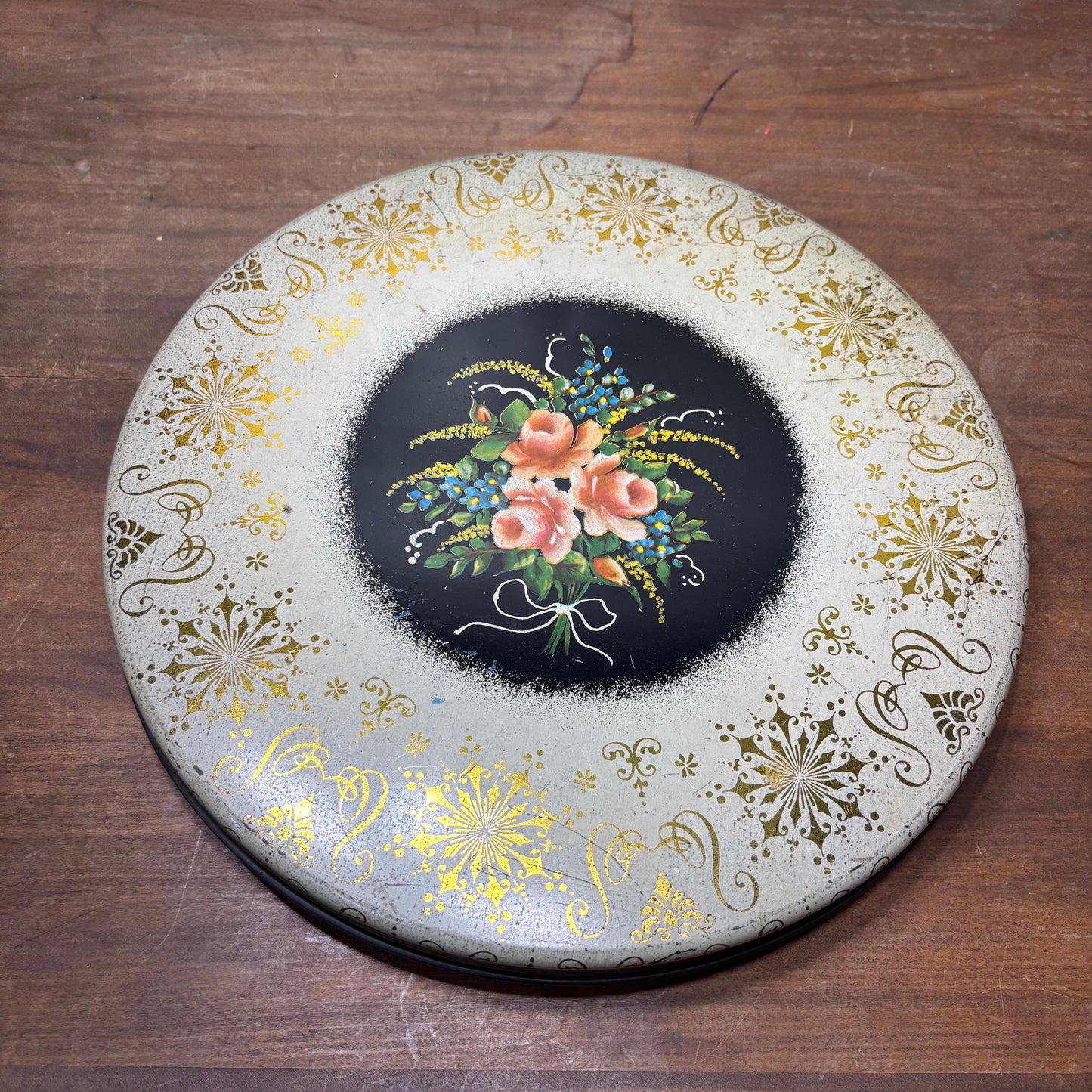 Antique Floral Round Tin/ Candy Dish