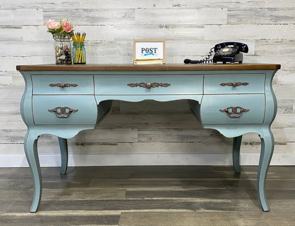 Warsaw Gray Blue Desk Wood Inlay Top