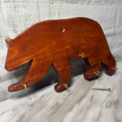 Solid Wood Bear Shaped Hanging Key Holder with Six Hooks