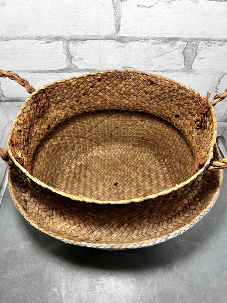 Large Woven Basket W/ White Bottom