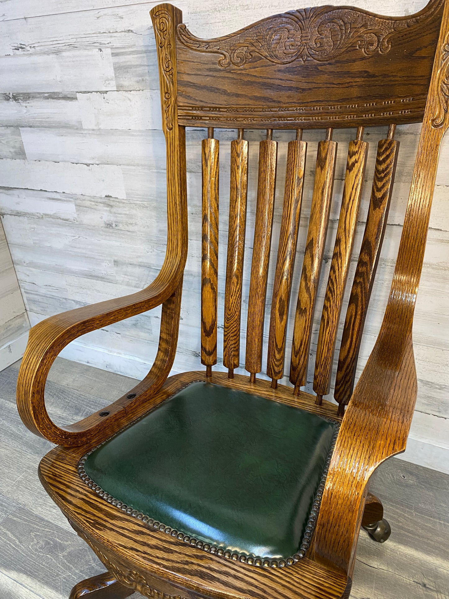 Antique Oak Rolling Office Desk Chair