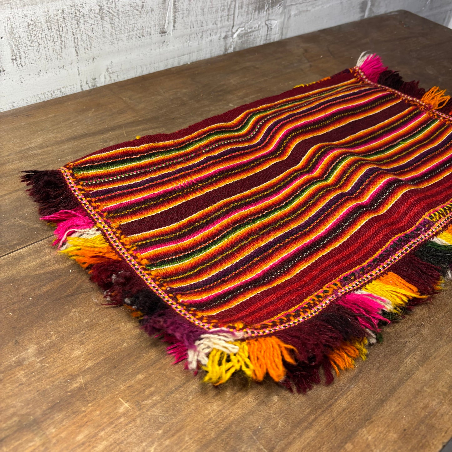 Handwoven Andean Style Kids Poncho Woven Wool