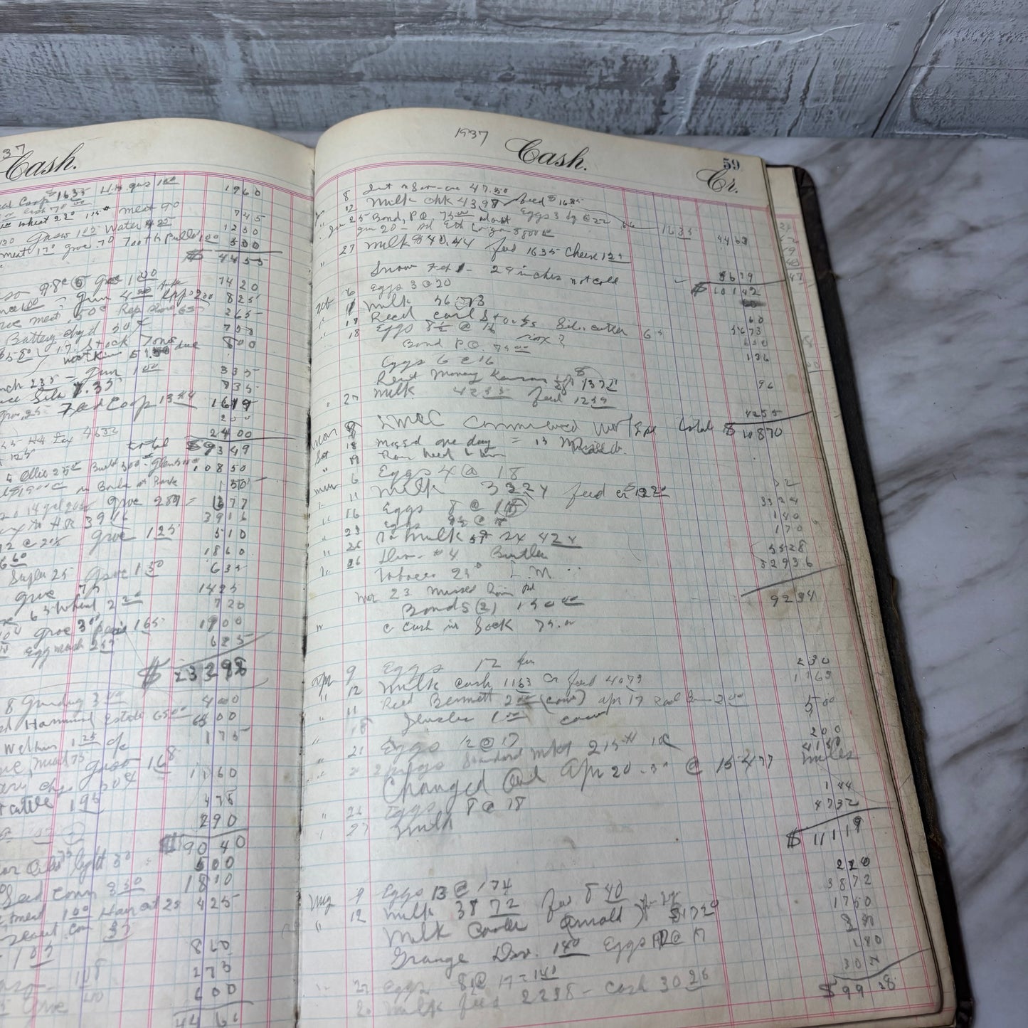 Antique Red Antique Rare Cashbook Ledger Records Sales
