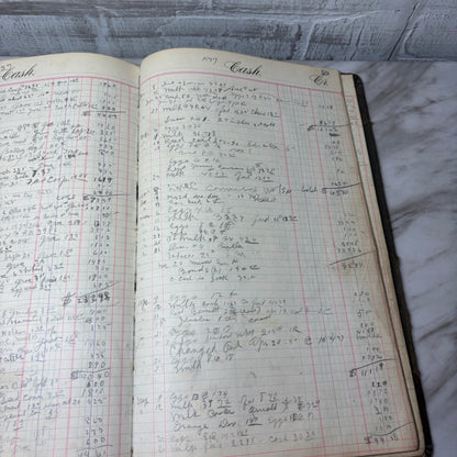 Antique Red Antique Rare Cashbook Ledger Records Sales