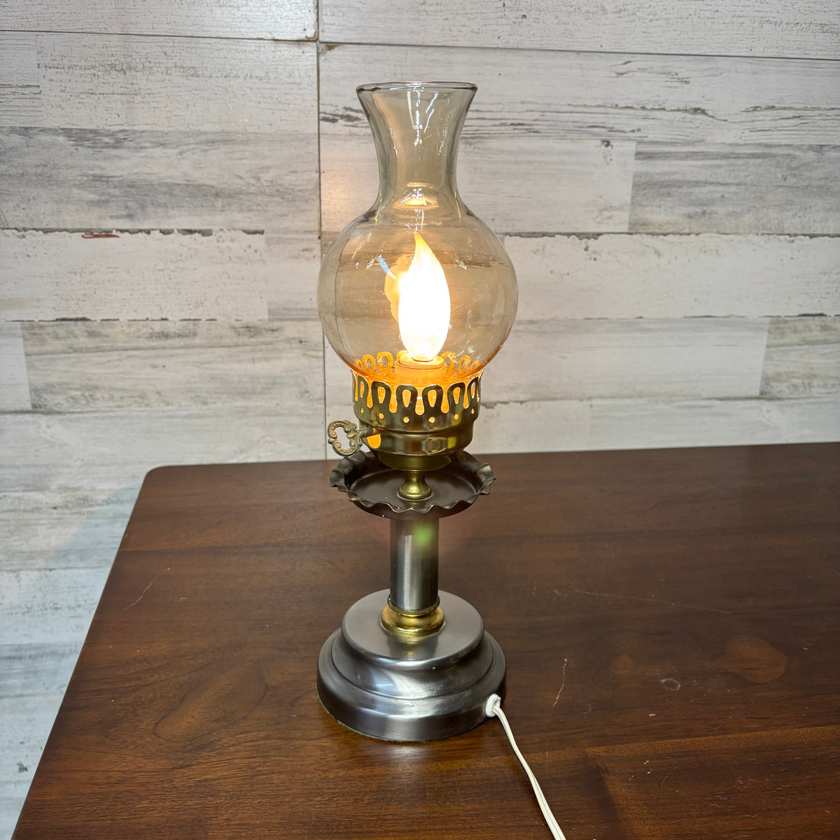 Vintage Hurricane Style Electric Table Lamp-Silver