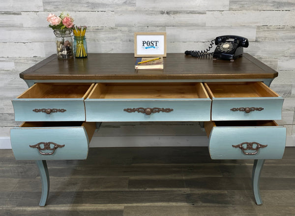 Warsaw Gray Blue Desk Wood Inlay Top