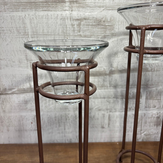 Wrought Iron Stands W/ Glass Candle Holders
