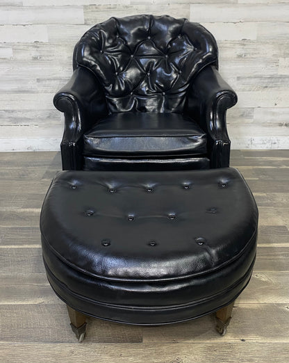 Mid Century Black Tufted Chair & Ottoman
