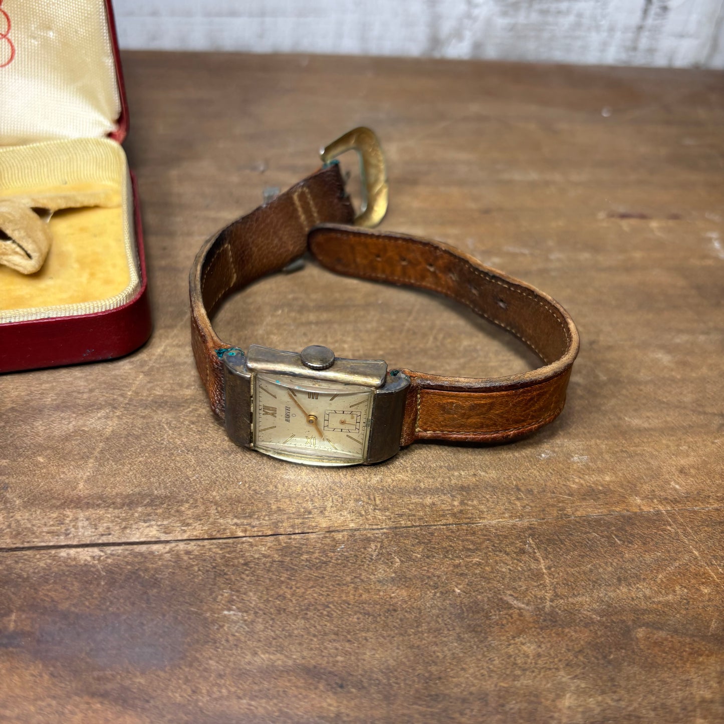 Vintage Harvel “Tank” Watch W/ Croton Red Case