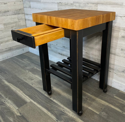 Black Butcher Block Kitchen Cart Island