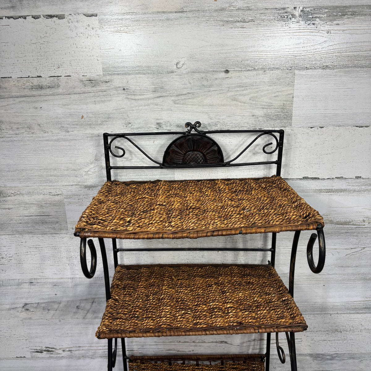 Vintage Metal and Rattan Shelf Unit