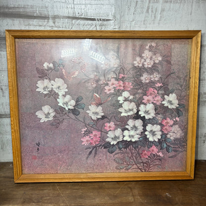 Vintage Asian Floral and Butterfly Framed Print