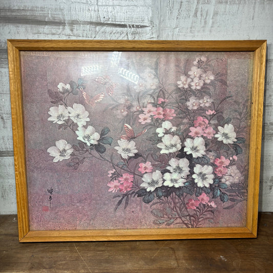 Vintage Asian Floral and Butterfly Framed Print