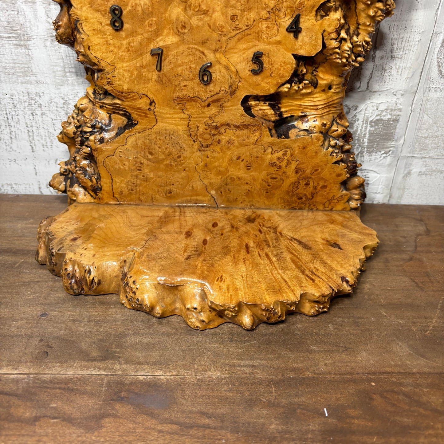 Vintage Maple Burl Wood Slab Mantle Clock
