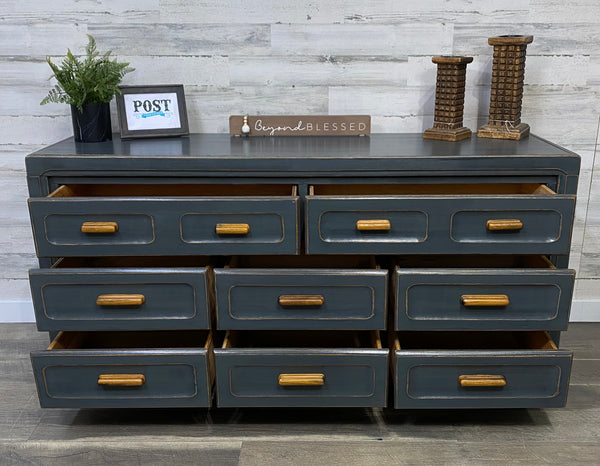 Dark Gray Dresser W/ Wood Handles