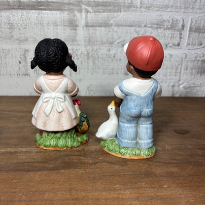 Vintage Home Interiors “Double Blessings” Boy And Duck Girl And Chicken Figurines