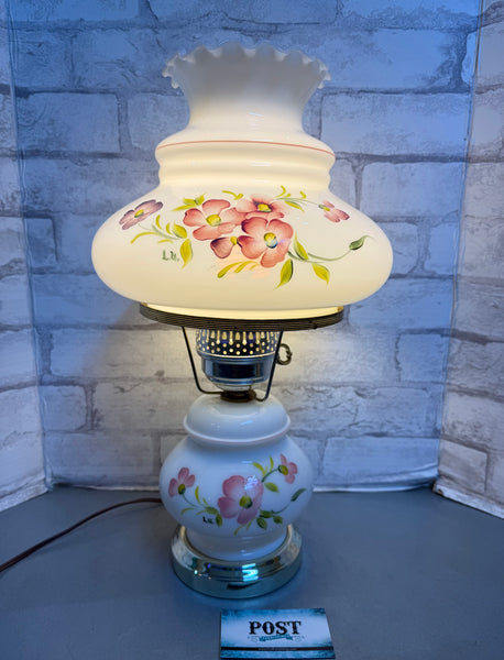 Vintage Floral Hand Painted Hurricane Lamp