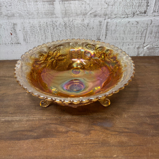 Vintage Imperial Carnival Rose Marigold Glass Footed Bowl