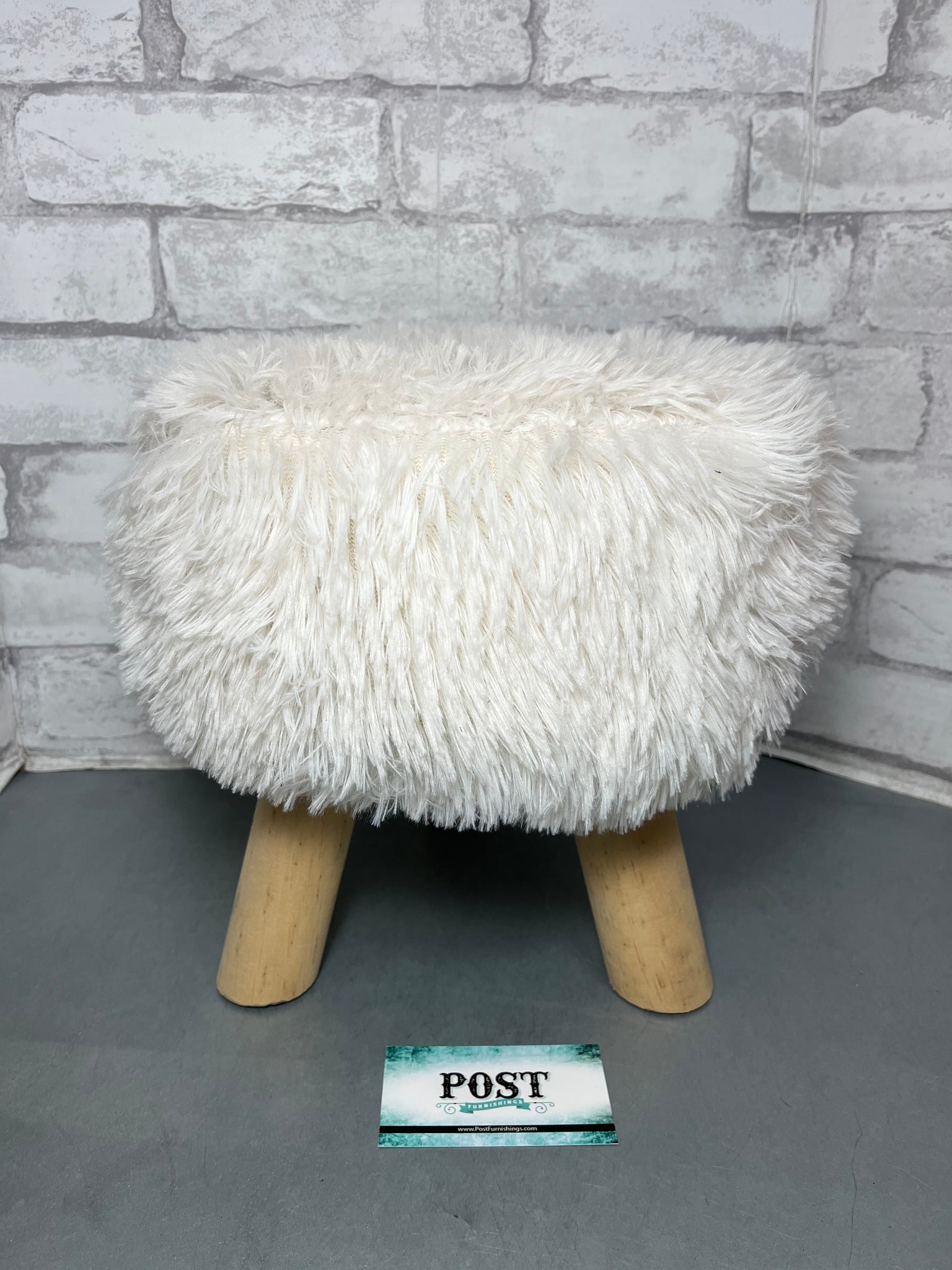 White Fur Footstool