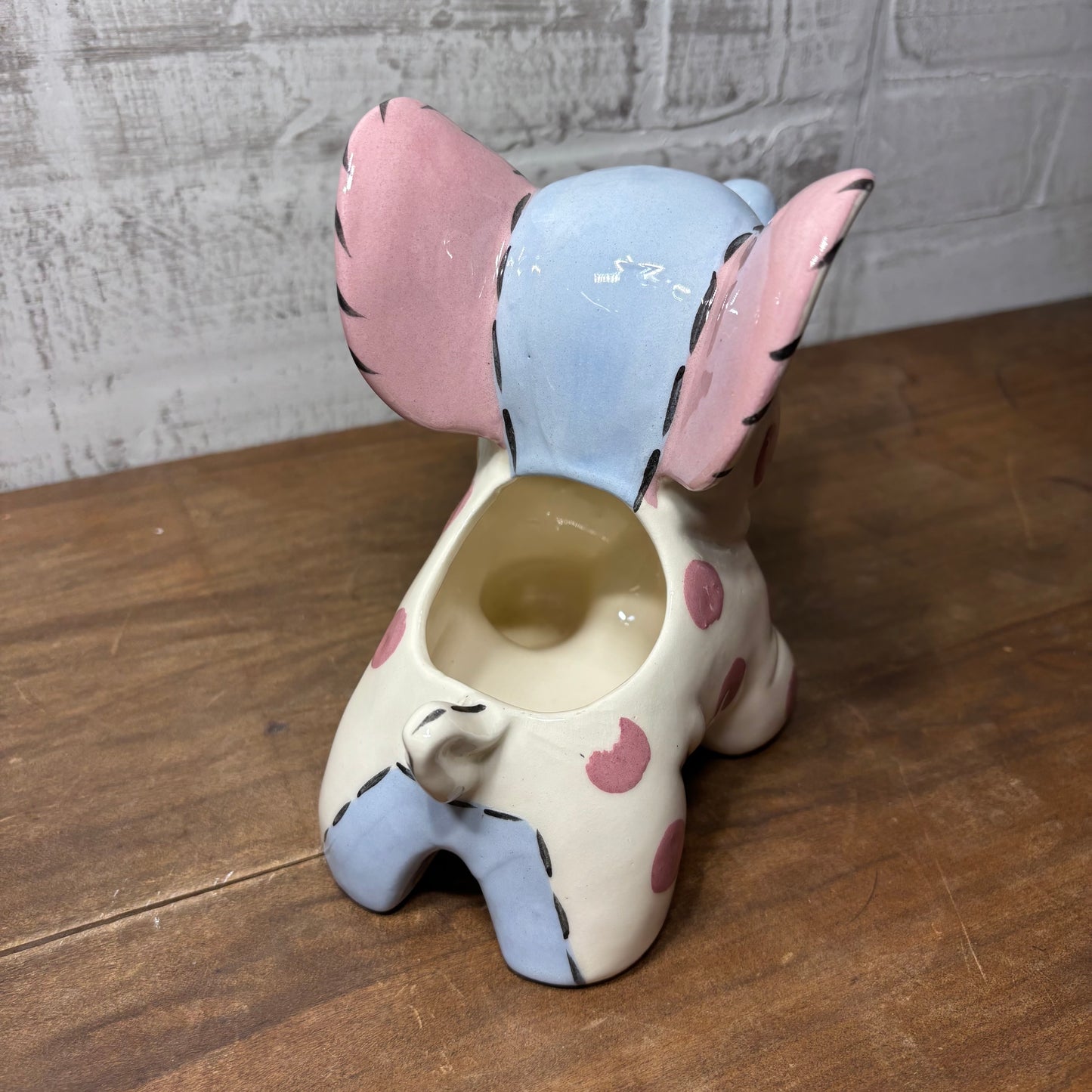 Vintage White And Blue Polka Dot Elephant Planter