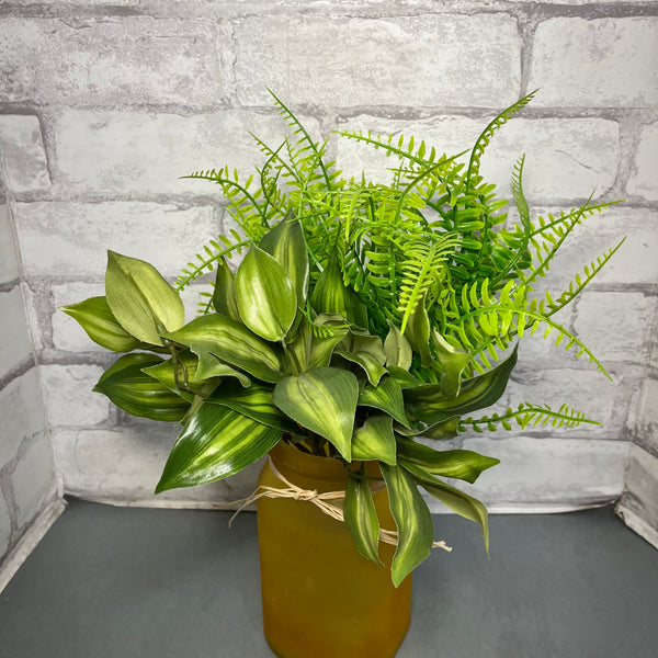 Frosted Yellow Vase W/ Faux Plants