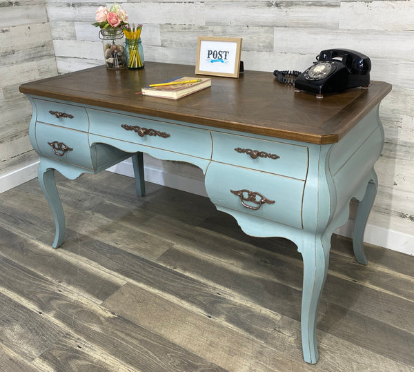 Warsaw Gray Blue Desk Wood Inlay Top