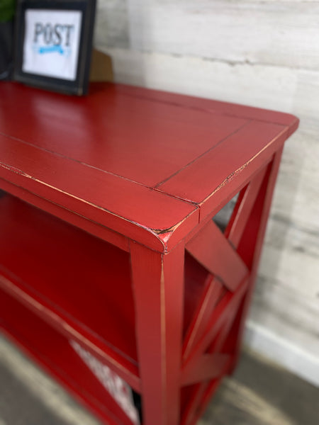 Red Farmhouse Sofa/ Console Table