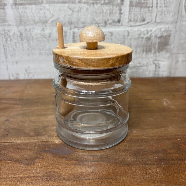 Glass Sugar or Honey Jar with Wood Lid and Spoon