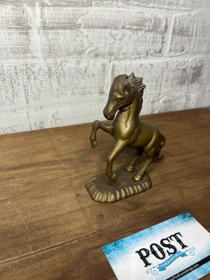 Vintage Solid Brass Rearing Horse Figurine