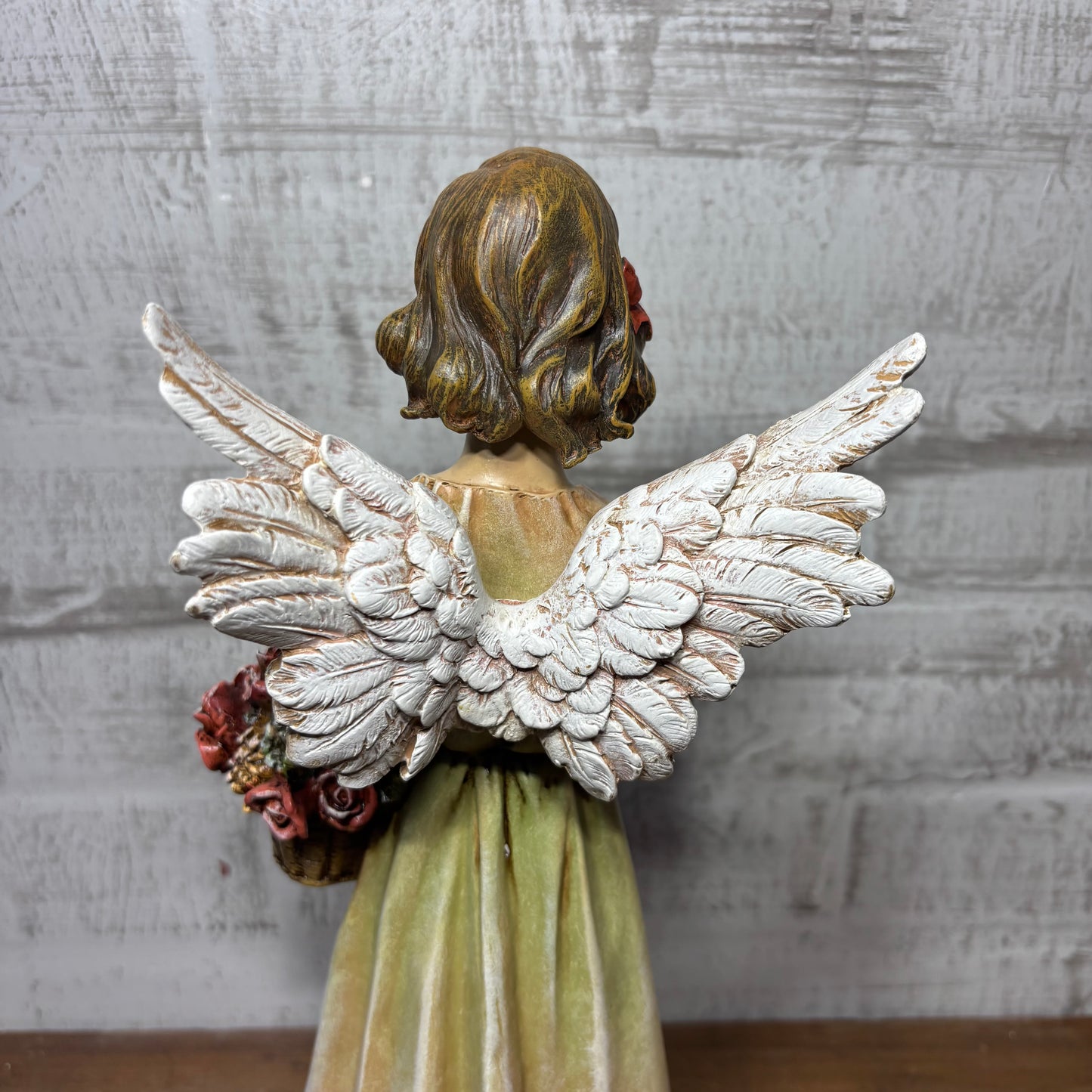 Decorative Angel Figurine W/ Basket Of Roses