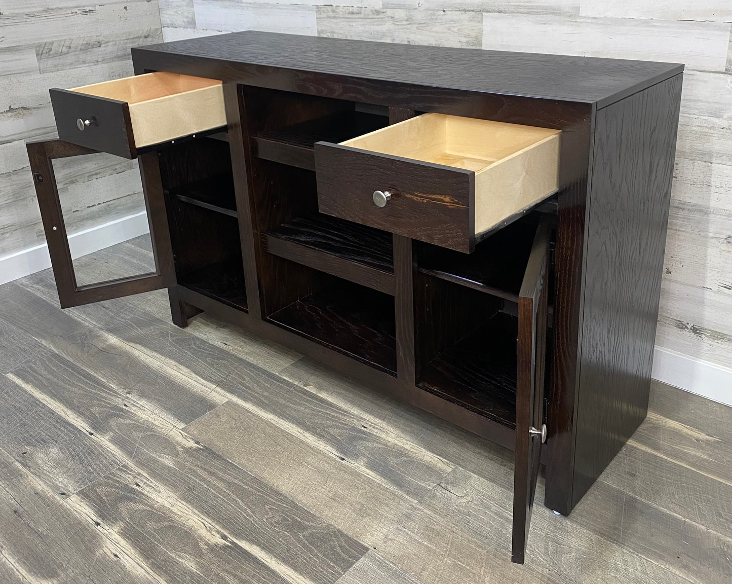 Dark Wood TV Stand Buffet Cabinet