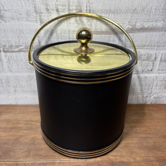 Mid Century Kraftware Gold And Black Ice Bucket