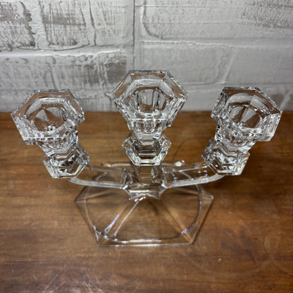 Clear Crystal Three Arm Glass Candle Holder