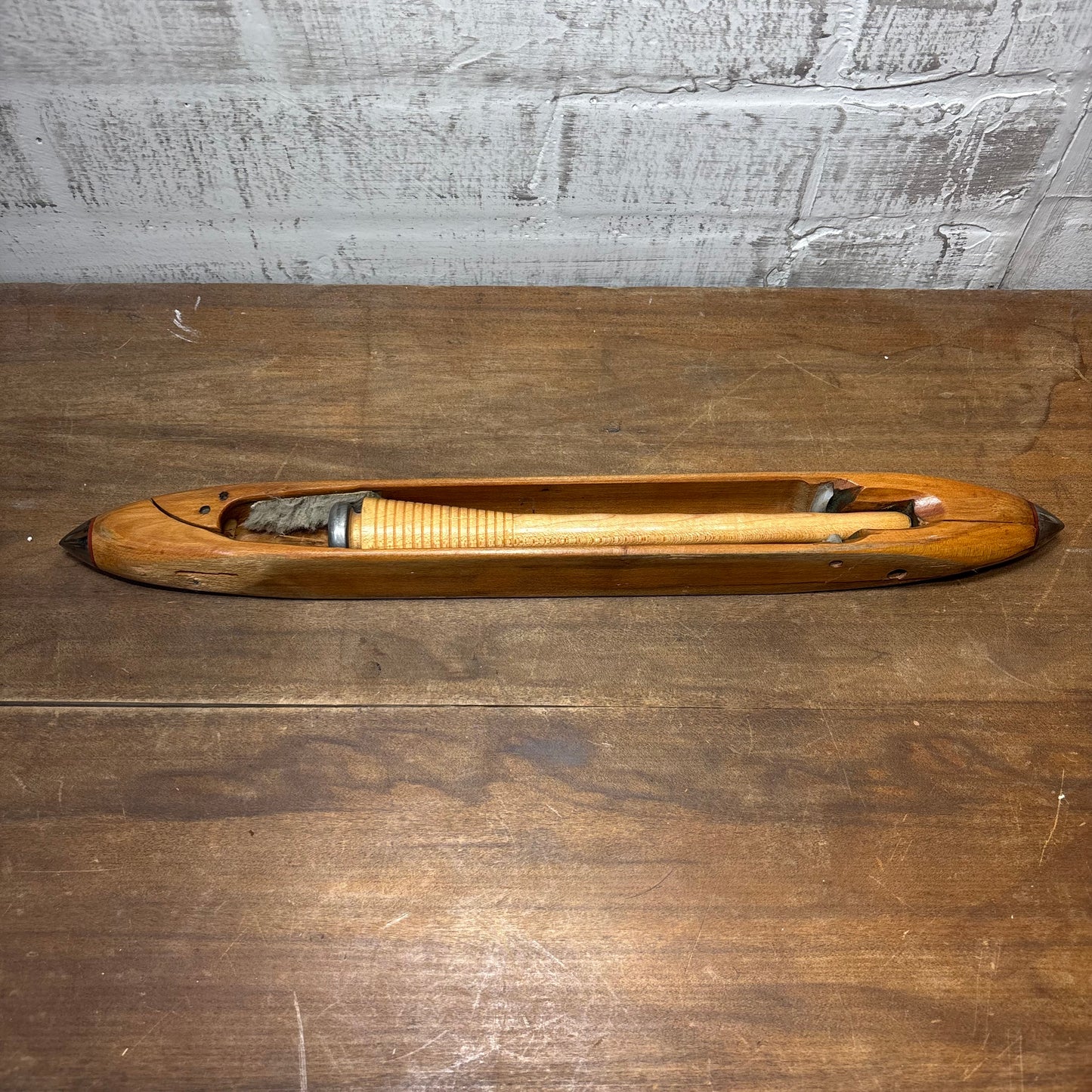 Vintage Wooden Flying Shuttle Weaving Loom Bobbin Holder