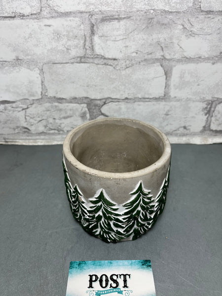 Cement Planter W/ Pine Trees