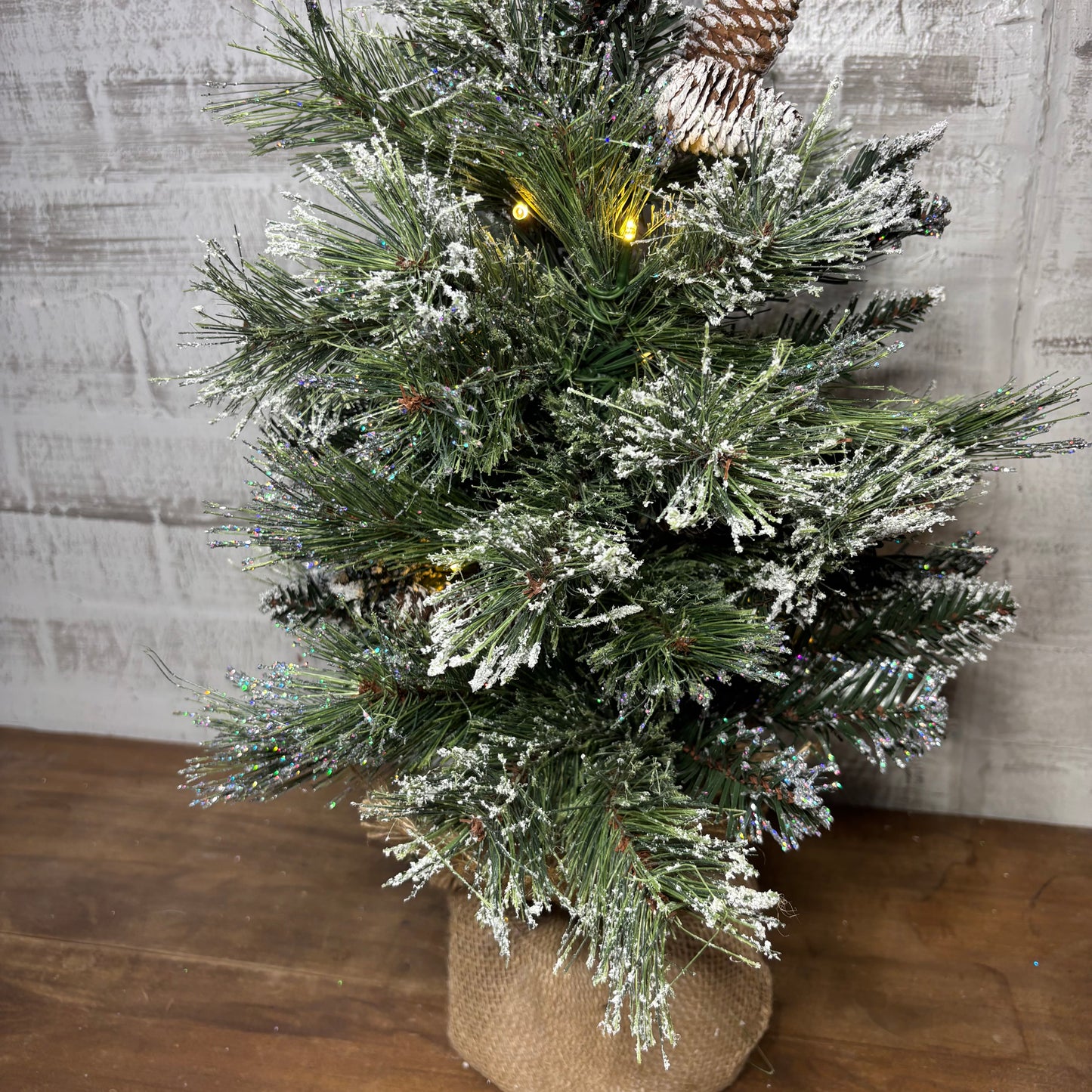 Mini Flocked Artificial Christmas Tree W/ Pinecones And Lights