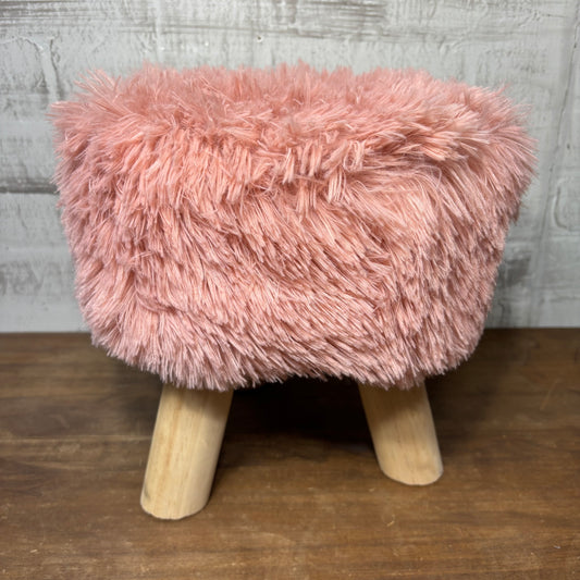Pink Faux Fur Footstool