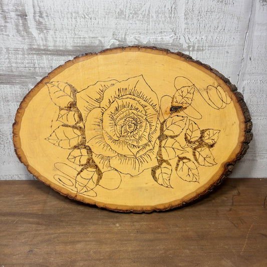 Handmade Wooden Rose Burn Art