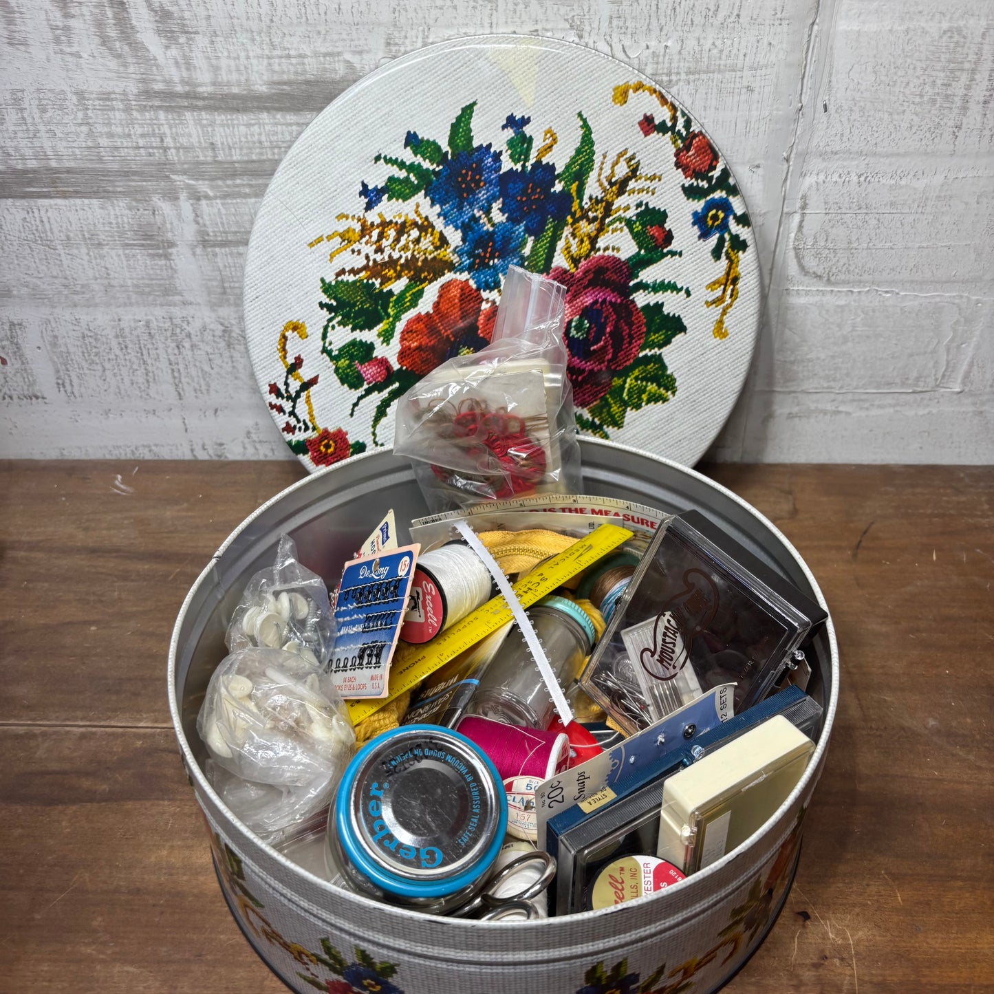 Vintage Sewing Lot Tin