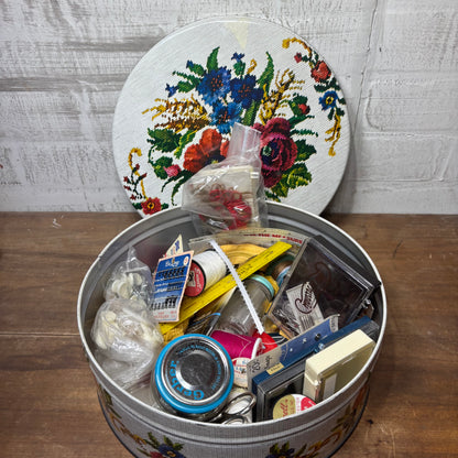 Vintage Sewing Lot Tin