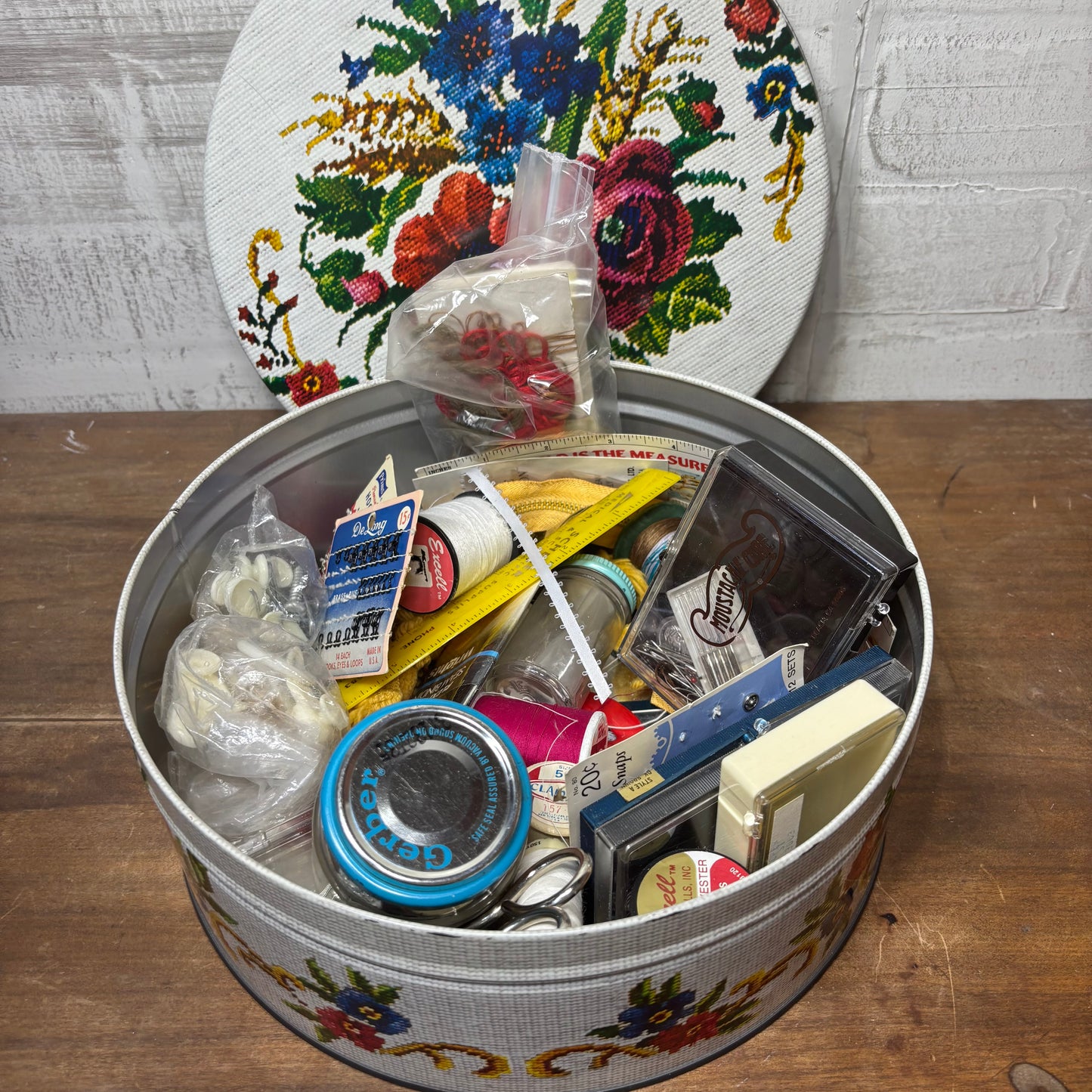 Vintage Sewing Lot Tin