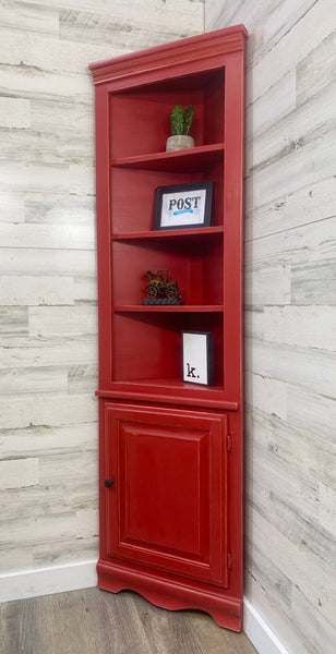 Farmhouse Red Corner Hutch Cabinet Shelf