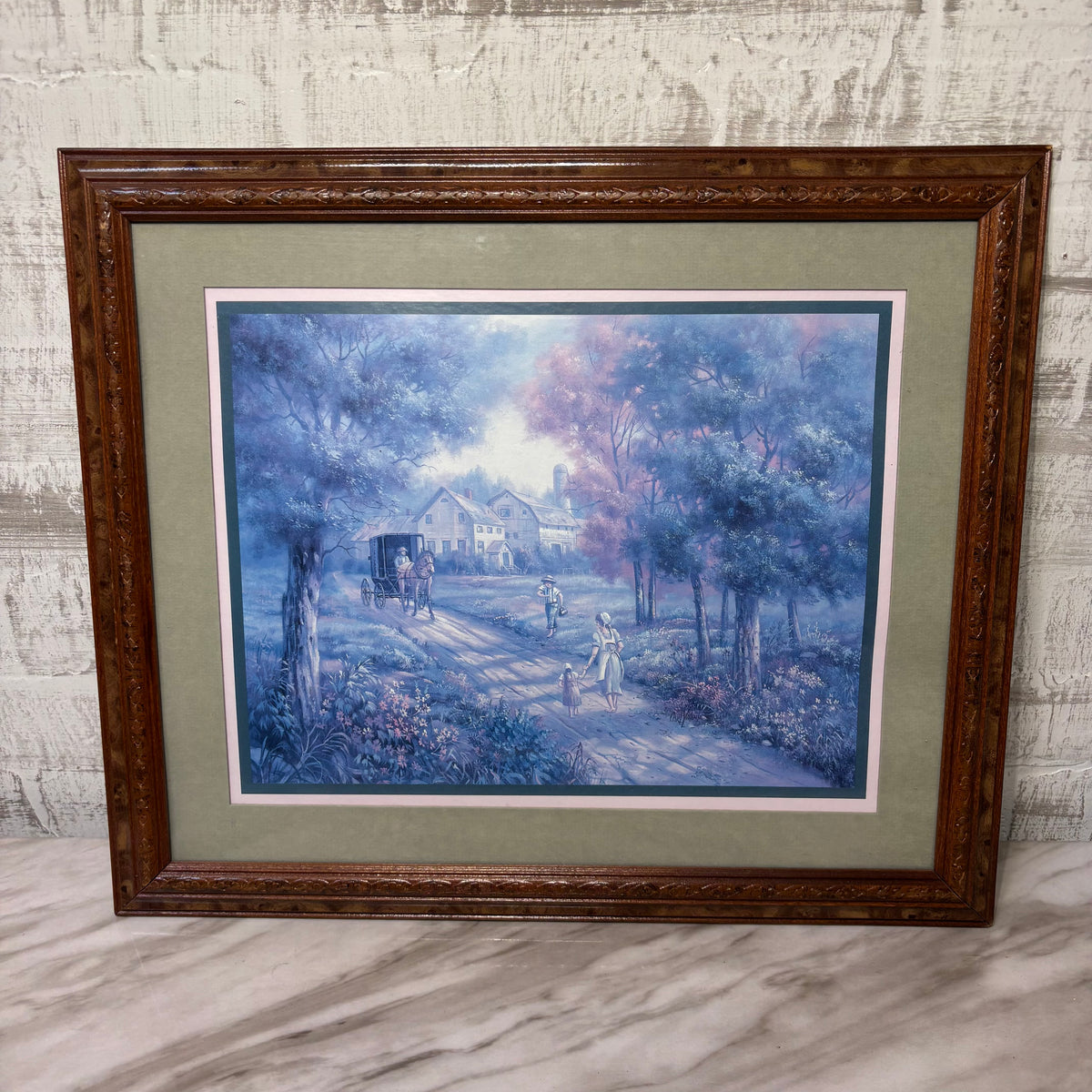 Vintage Carl Valente Amish Horse Drawn Carriage Framed Art Print