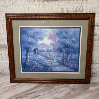 Vintage Carl Valente Amish Horse Drawn Carriage Framed Art Print