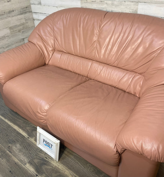 Pink Italian Leather Natuzzi Loveseat