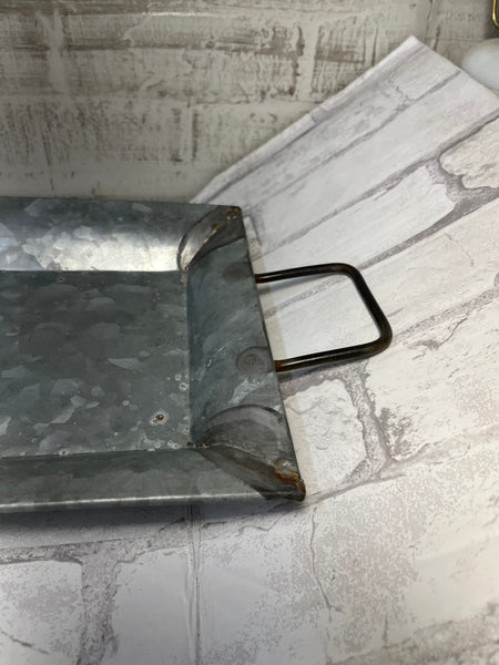 Gray Metal Tray with Handles